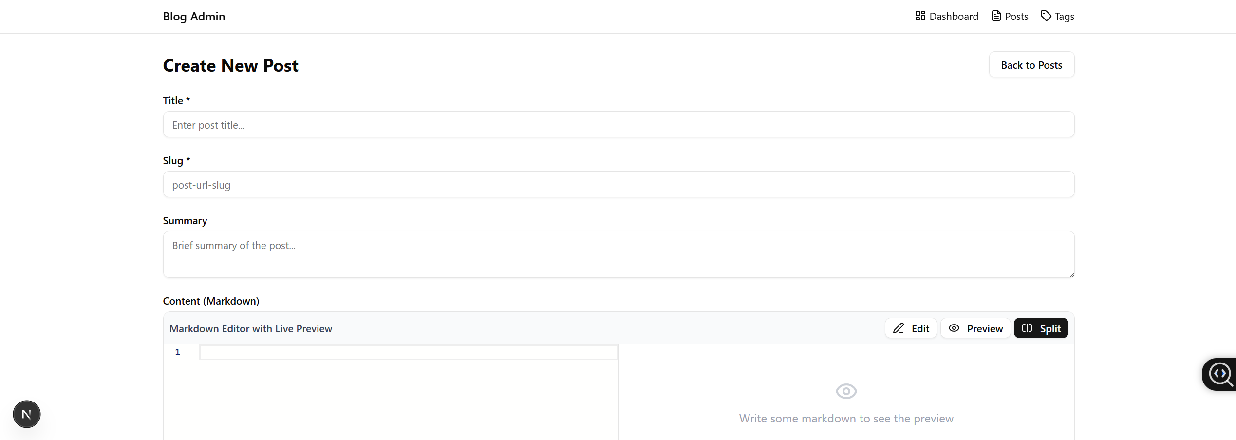 Create new post interface