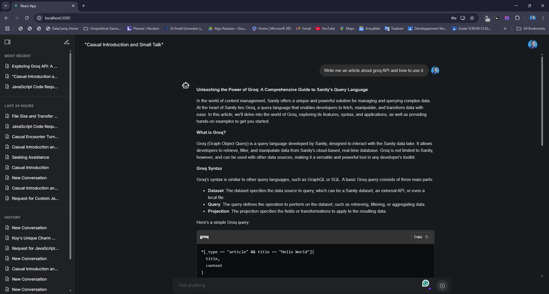Main chat interface